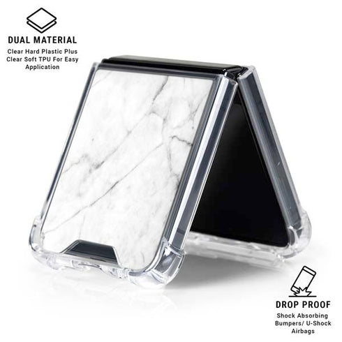 White Marble Galaxy Z Flip6 Clear Case
